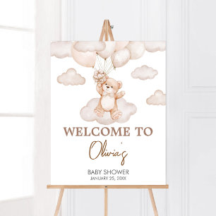 Brown Baby Bear Balloon Baby Shower Welcome Poster