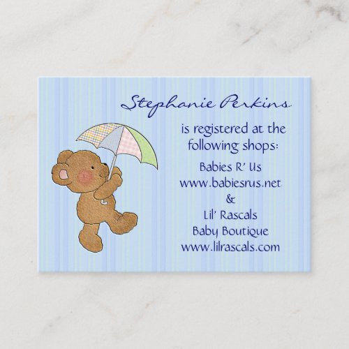 Brown Baby Bear Shower Registry Cards Business Cards