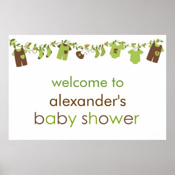 Brown Baby Clothesline Baby Shower Poster by SpecialOccasionCards at Zazzle