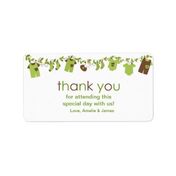 Brown Baby Clothesline Thank You Label by SpecialOccasionCards at Zazzle