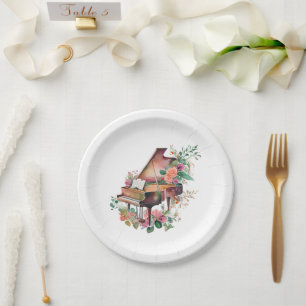 Brown Baby Grand Piano Recital Paper Plates