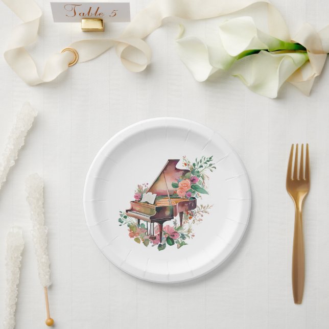 Brown Baby Grand Piano Recital Paper Plates (Wedding)