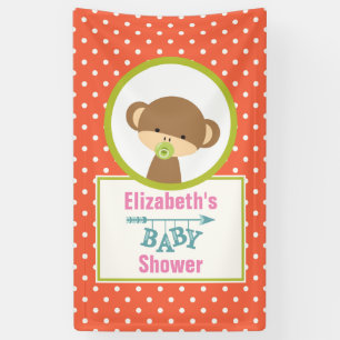 Brown Baby Monkey with Pacifier Baby Shower Banner