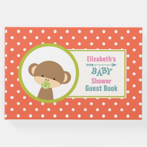 Brown Baby Monkey with Pacifier Baby Shower Guest Book