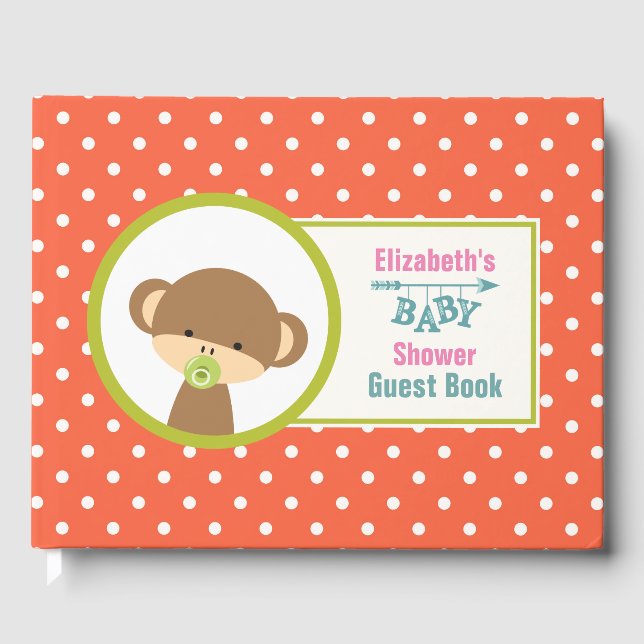 Brown Baby Monkey with Pacifier Baby Shower Guest Book (Front)