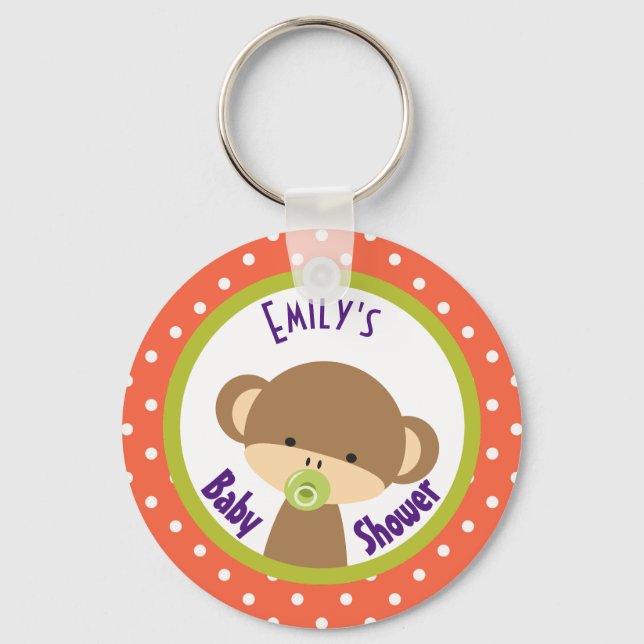 Brown Baby Monkey with Pacifier Baby Shower Keychain (Front)