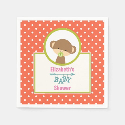 Brown Baby Monkey with Pacifier Baby Shower Napkins