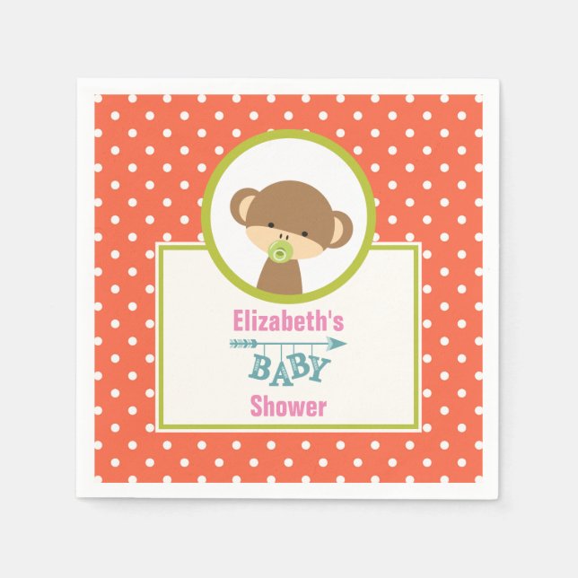 Brown Baby Monkey with Pacifier Baby Shower Napkins (Front)