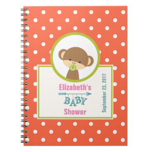 Brown Baby Monkey with Pacifier Baby Shower Notebook