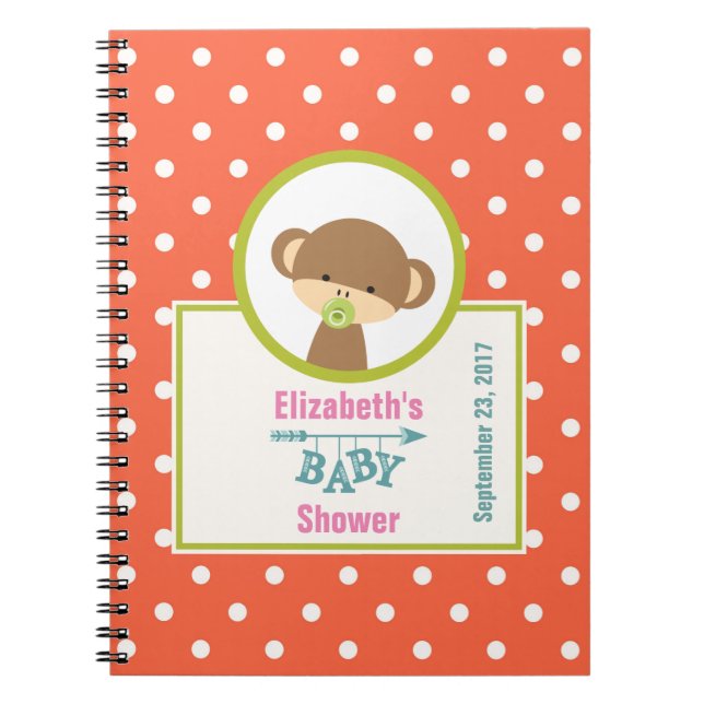Brown Baby Monkey with Pacifier Baby Shower Notebook (Front)