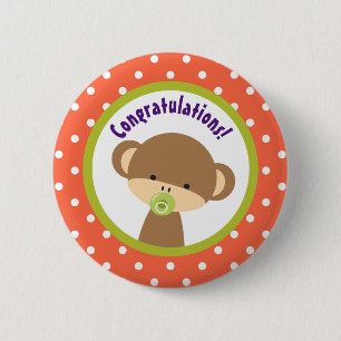 Brown Baby Monkey with Pacifier Congratulations Button