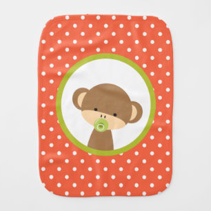 Brown Baby Monkey with Pacifier on Polka Dots Burp Cloth