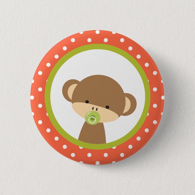 Brown Baby Monkey with Pacifier Pinback Button (Front)