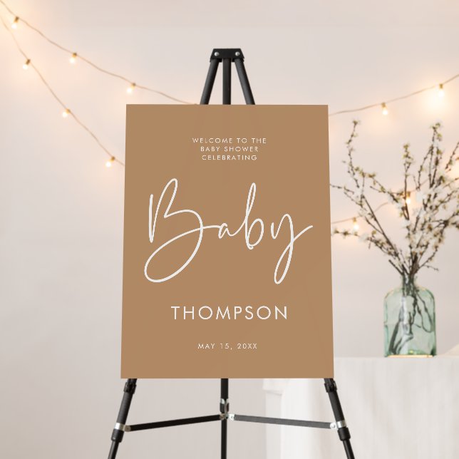  Brown Baby Shower Custom Welcome Sign Modern Boho (In Situ (Stand))