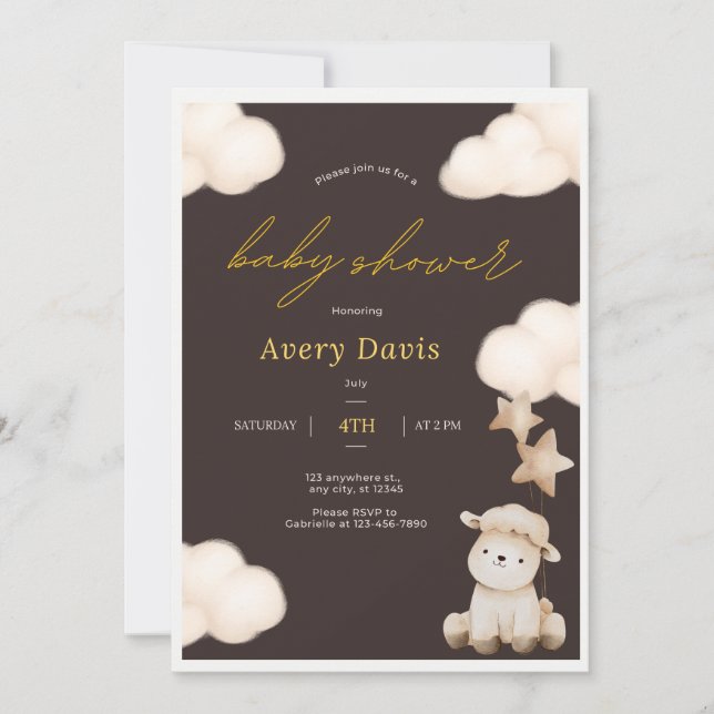 Brown Baby Shower Invitation, Easy Edit Invite (Front)