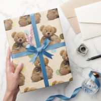 Chalkboard Teddy Bear Boy Baby Shower Wrapping Paper