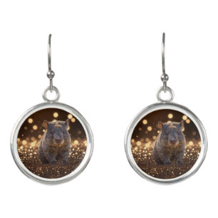 Brown Baby Wombat On Brown Bokeh Bliss, Earrings