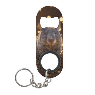 Brown Baby Wombat On Brown Bokeh Bliss, Keychain Bottle Opener
