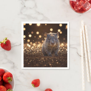 Brown Baby Wombat On Brown Bokeh Bliss, Napkins