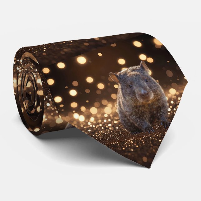 Brown Baby Wombat On Brown Bokeh Bliss,  Neck Tie (Rolled)
