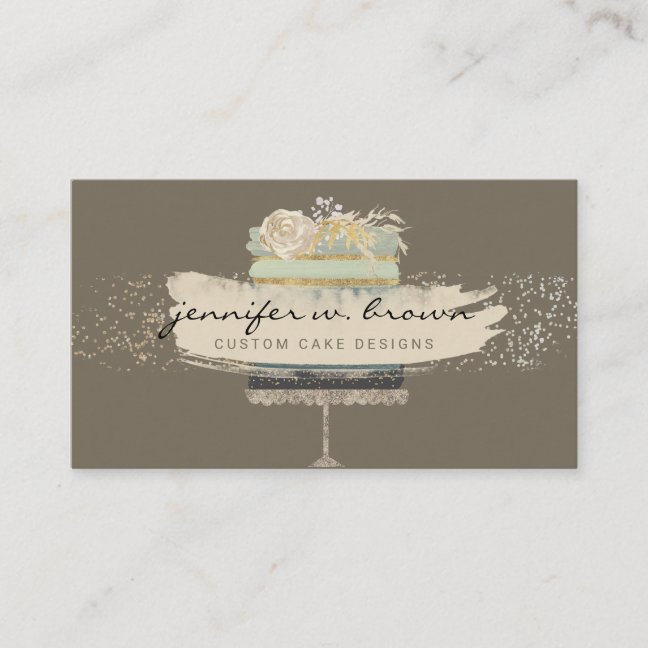 Brown Background Bakery Bright Wedding Cake Business Card