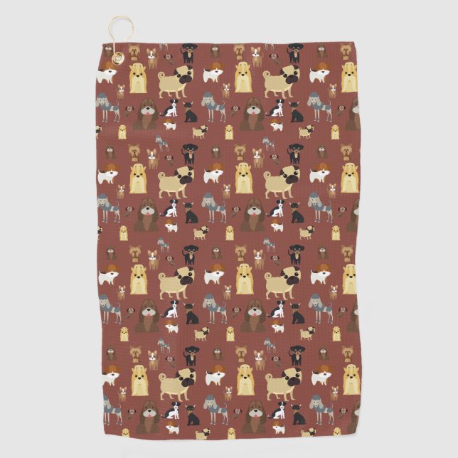 brown background dogs pattern golf towel (Front)