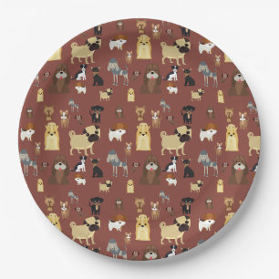 brown background dogs pattern. paper plates