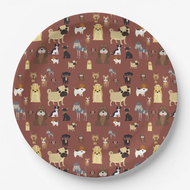 brown background dogs pattern. paper plates (Front)