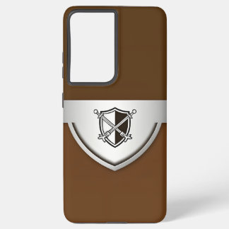 Brown Background Shield with Silver Crossed Swords Samsung Galaxy S21 Ultra Case