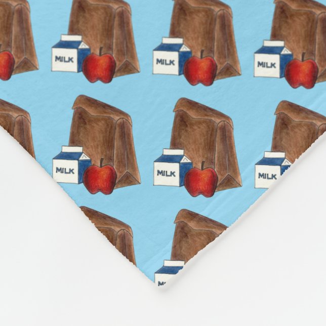 Brown Bag Sack School Lunch Lady Teacher Cafeteria Fleece Blanket (Corner)