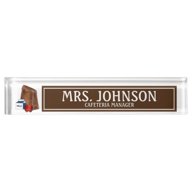 Brown Bag School Lunch Apple Cafeteria Teacher Desk Name Plate (Front)