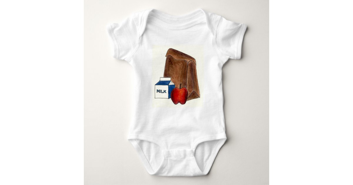 Brown Bag School Lunch Milk Carton Apple Lunchtime Baby Bodysuit Zazzle Com