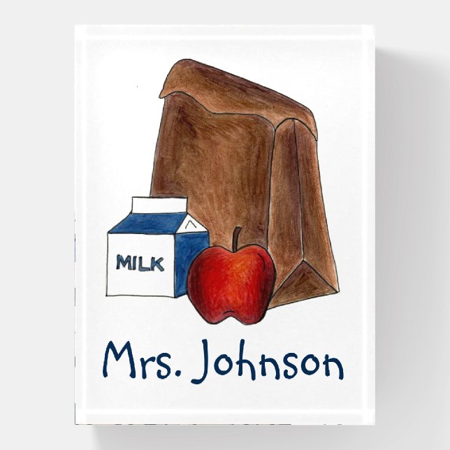 Brown Bag School Lunch Teacher Cafeteria Worker Paperweight (Vertical)