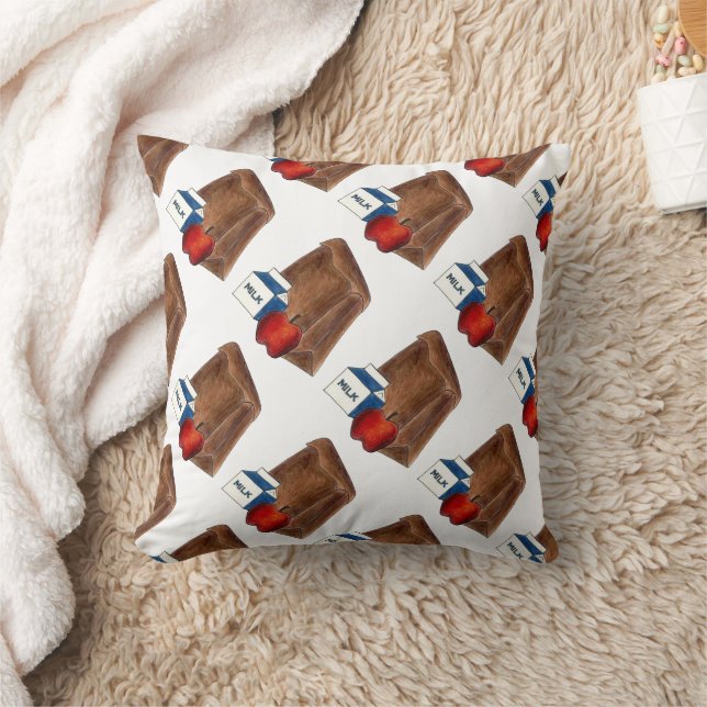 Brown Bag School Lunch Teacher Gift Cafeteria Throw Pillow (Blanket)