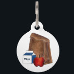 Brown Bag School Teacher Lunch Apple Milk Carton Pet Tag<br><div class="desc">Pet tag design features an original illustration of a classic brown bag school lunch with a milk carton and red apple. Just personalize with the name of your dog or cat. Lots of coordinating pet products are also available from this shop! Don't see exactly what you're looking for? Contact Rebecca...</div>
