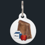 Brown Bag School Teacher Lunch Apple Milk Carton Pet Tag<br><div class="desc">Pet tag design features an original illustration of a classic brown bag school lunch with a milk carton and red apple. Just personalize with the name of your dog or cat. Lots of coordinating pet products are also available from this shop! Don't see exactly what you're looking for? Contact Rebecca...</div>