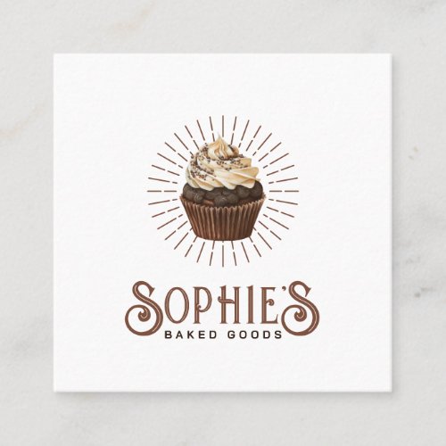 Brown Baker Bakery Cupcake Logo Vintage Typography Square Business Card