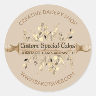 Brown Bakery Flowers Cooking Rolling Pin Classic Round Sticker