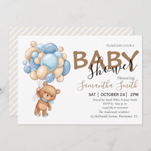 Brown Balloon Baby Invitations 