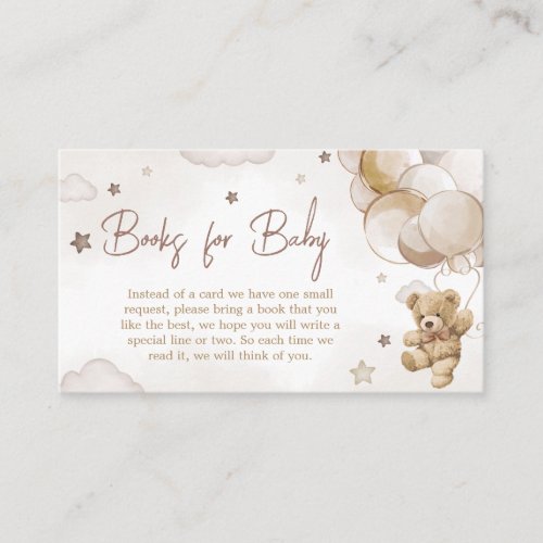 Brown Balloon Bear Baby Shower Books for Baby Enclosure Card
