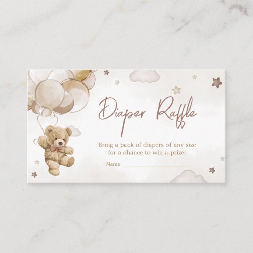 Brown Balloon Bear Baby Shower Diaper Raffle Enclosure Card