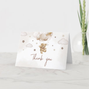 Brown Balloon Bear Baby Shower  Letterpress Thank You Card