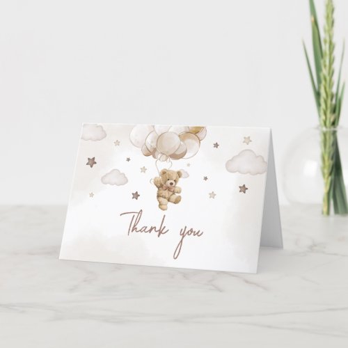 Brown Balloon Bear Baby Shower  Thank You Card