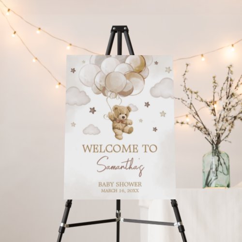 Brown Balloon Bear Baby Shower Welcome Sign