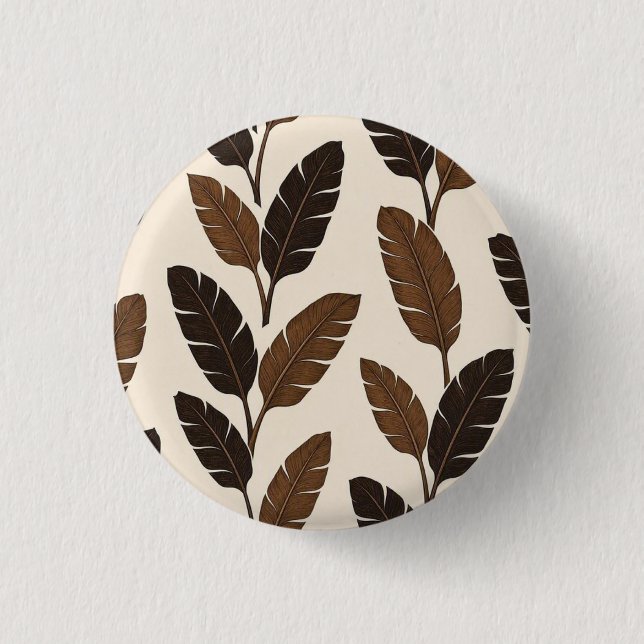   Brown Banana Leaf Botanical Pin Button (Front)