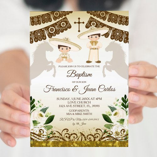 Brown Baptism Boys Mexican Fiesta Invitation