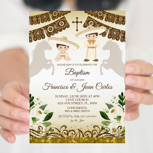 Brown Baptism Boys Mexican Fiesta Invitation (Creator Uploaded)