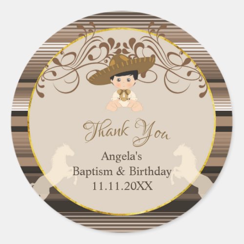 Brown Baptism First Birthday Thank You Sticker