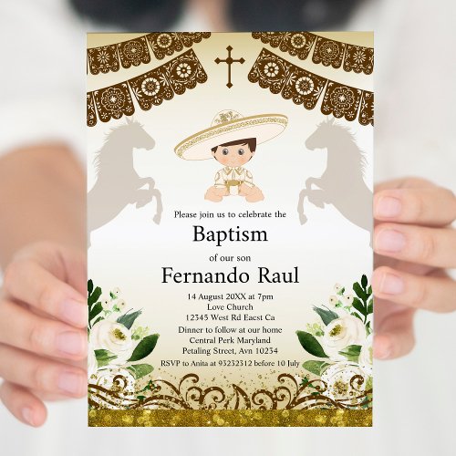 Brown Baptism Invitation for Boy