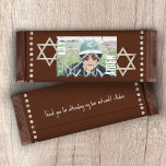 Brown Bar Mitzvah Stars Budget Candy Bar Wrapper<br><div class="desc">Personalize your own brown Bar Mitzvah chocolate candy bar with a customized paper wrapper. Simple brown and white label is attractive with your overlaid words and bronze stars of David. Add your own thank you message on the back for a finishing touch. Use this budget personalized wrapper label for other...</div>